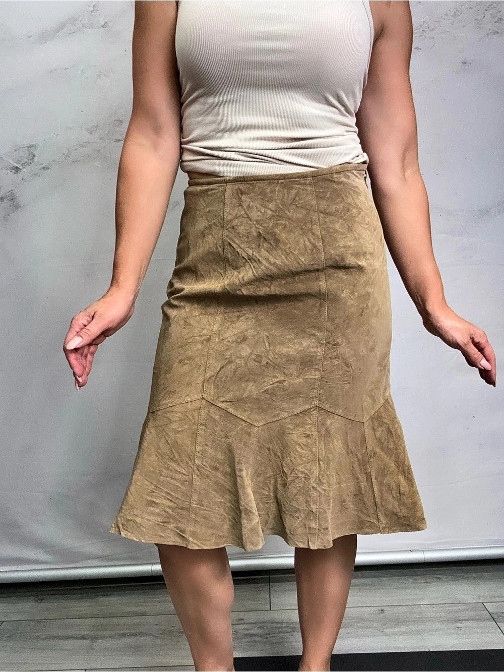 Brown leather Midi Skirt Like New